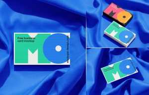 Free Business Cards Mockups PSD set - Lying On a Fabric