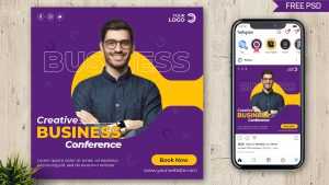 Free Business Conference Instagram Post Design PSD Template