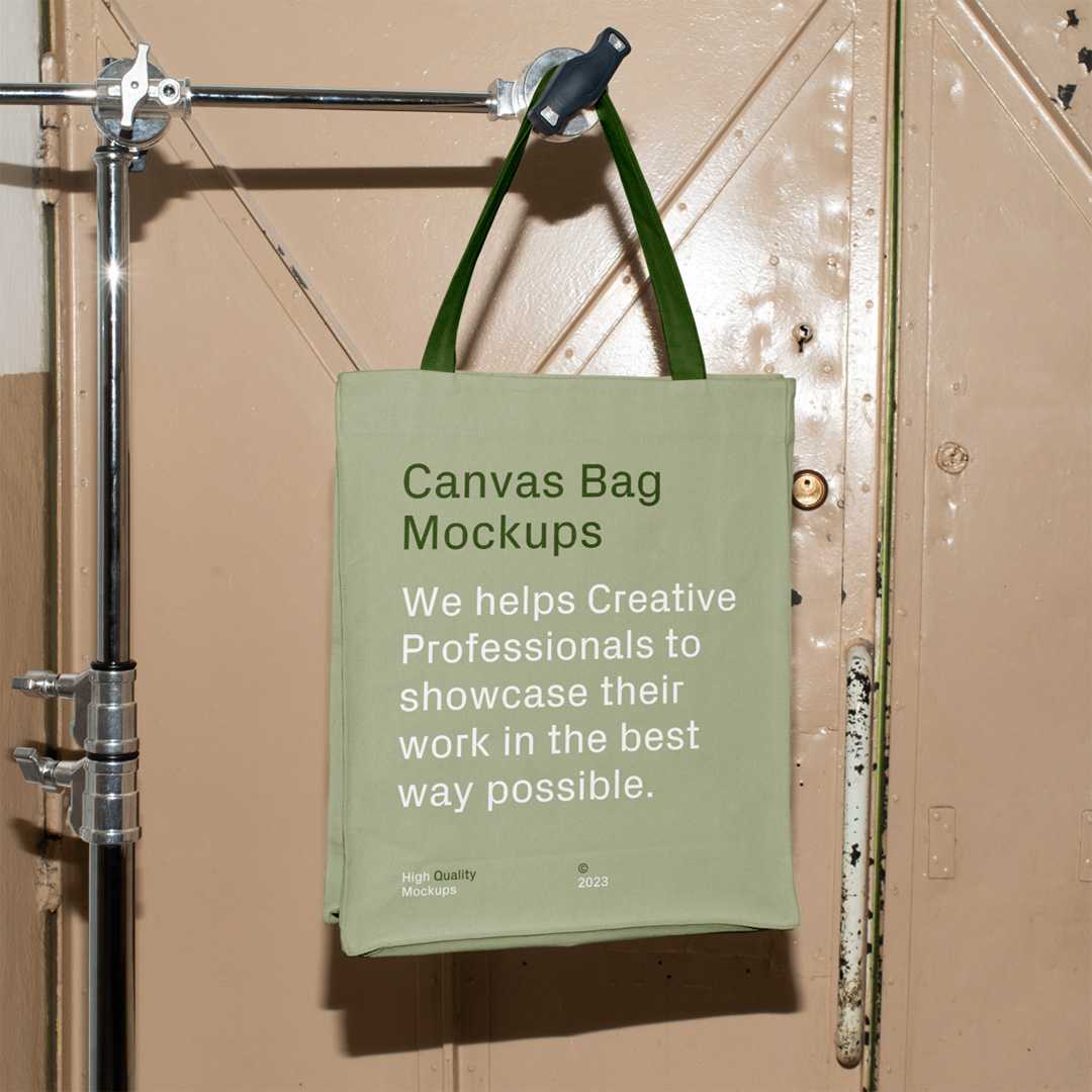 Free Canvas Bag Hanging on Tripod Mockup