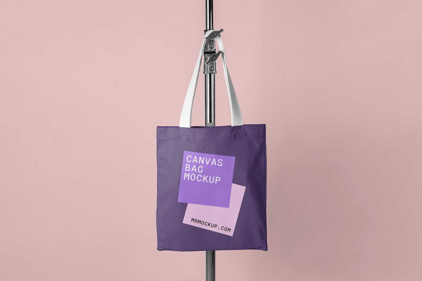 Free Canvas Bag Hanging on Tripod PSD Mockup