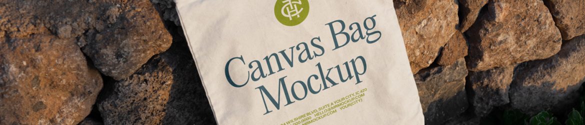 Free Canvas Bag Laying on Stones Mockup