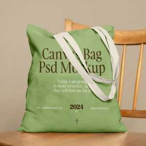 Free Canvas Bag on Chair Mockup