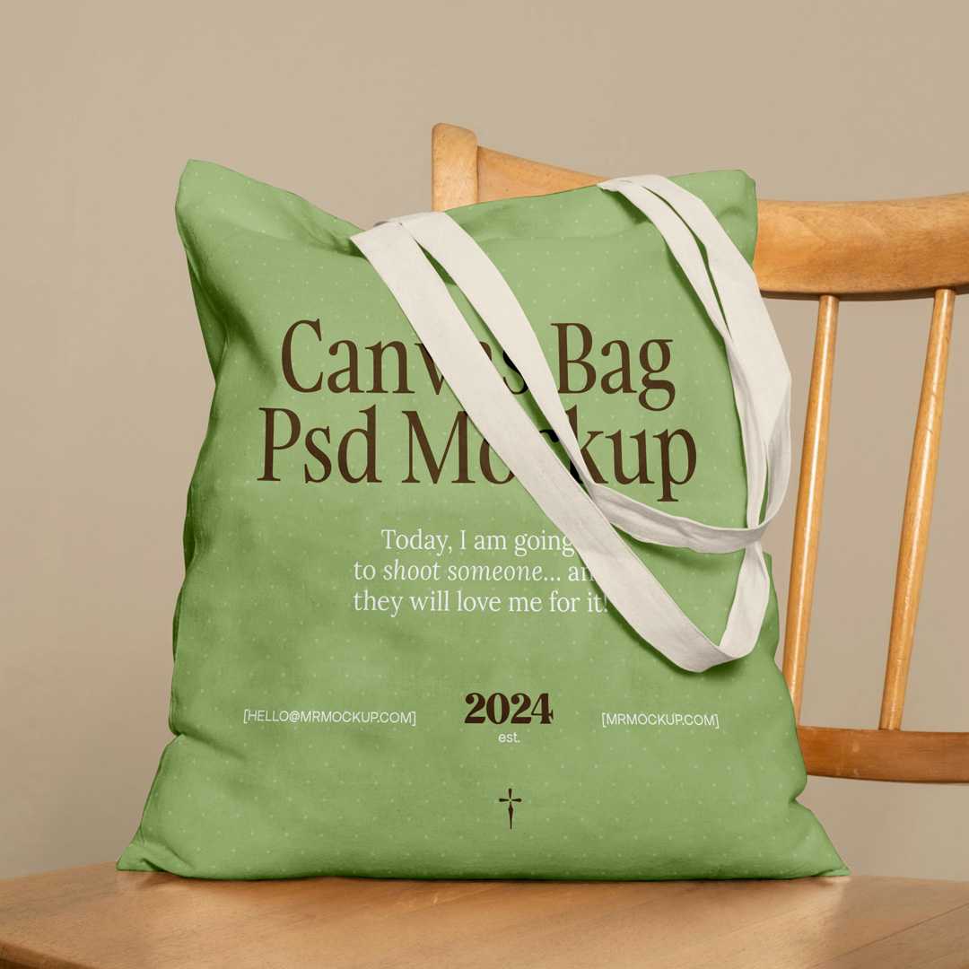 Free Canvas Bag on Chair Mockup