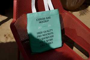 Free Canvas Bag on Plastic Chair Mockup