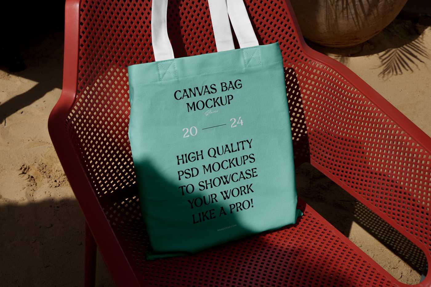 Free Canvas Bag on Plastic Chair Mockup