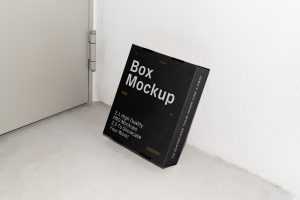 Free Cardboard Box Leaning Against Wall Mockup