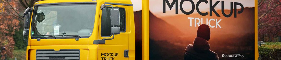 Free Cargo Box Truck Mockup PSD