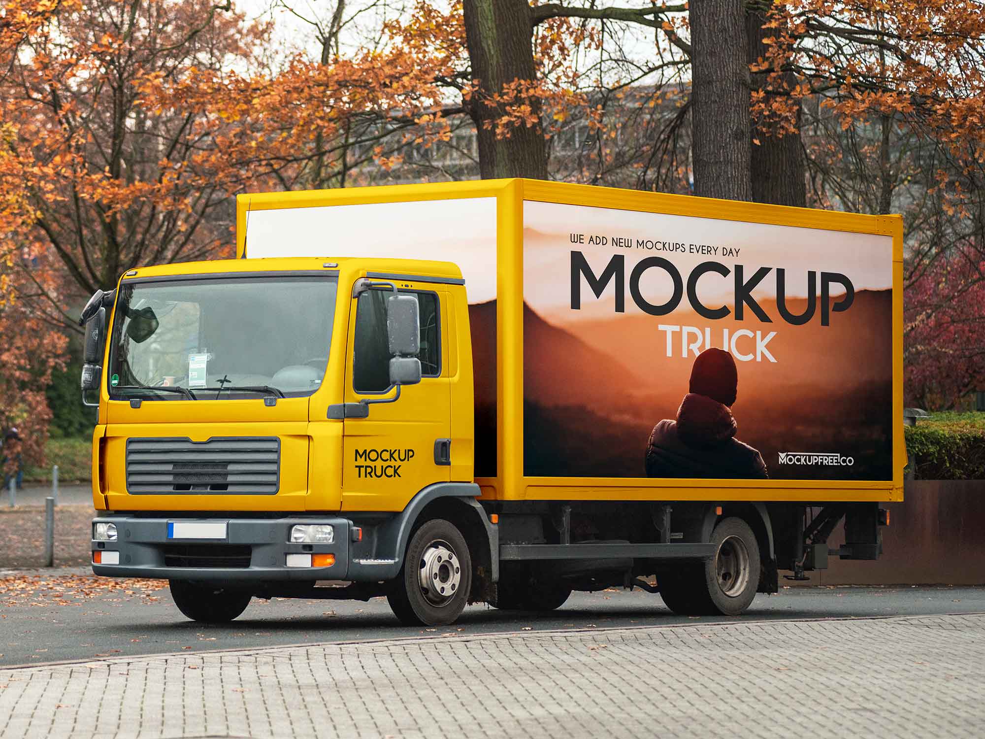 Free Cargo Box Truck Mockup PSD