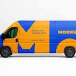 Free Cargo Logistic Van Mockup PSD Side View