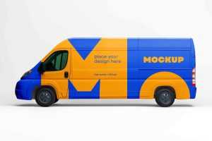 Free Cargo Logistic Van Mockup PSD Side View