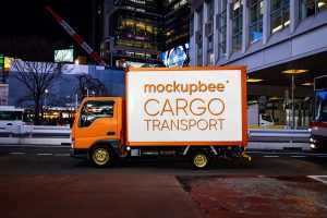 Free Cargo Transportation Truck Mockup PSD