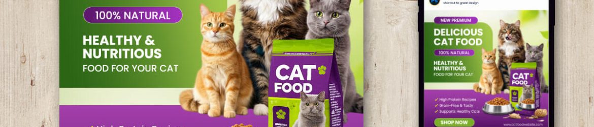 Free Cat Food Social Media Post Design PSD Template – Pet Food Advertisement Banner
