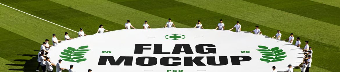 Free Center Circle Stadium Pitch Banner Football Flag Mockup PSD