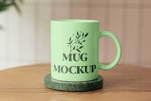 Free Ceramic Mug Mockup PSD on Round Stone