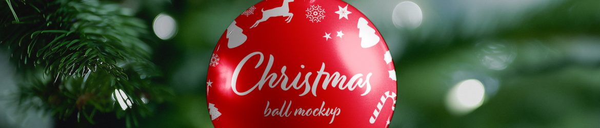 Free Christmas Ball Mockup With Green Tree