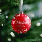 Free Christmas Ball Mockup With Green Tree