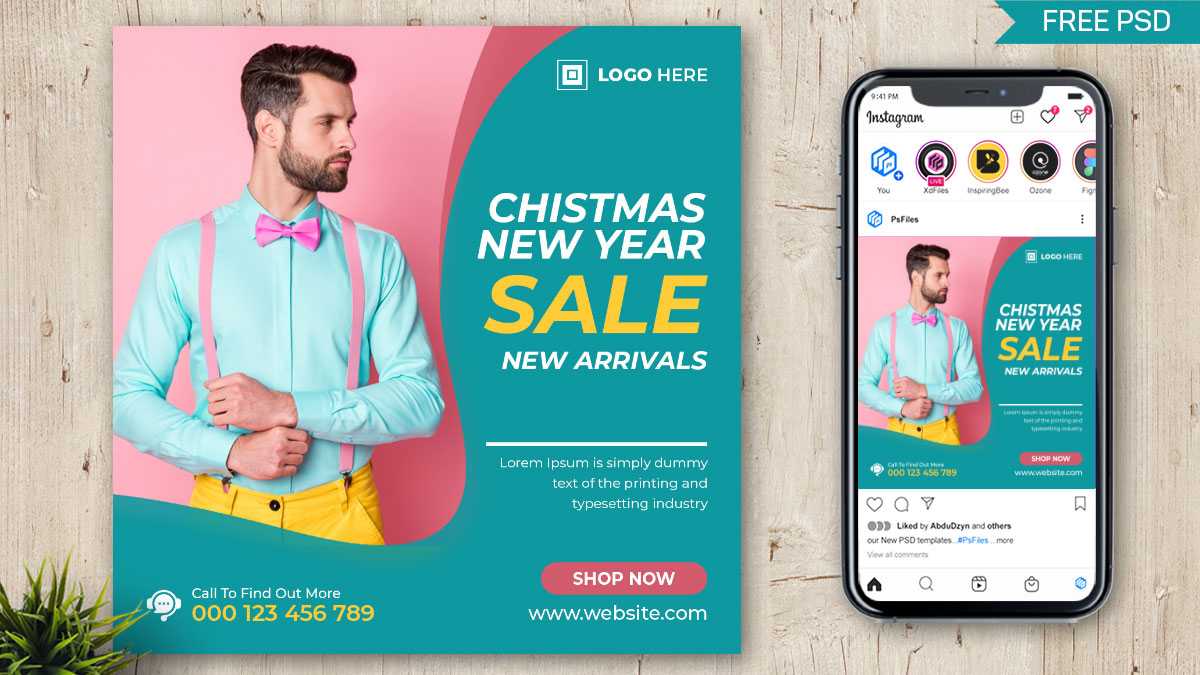 Free Christmas New Year Sale Social Post Design Template PSD