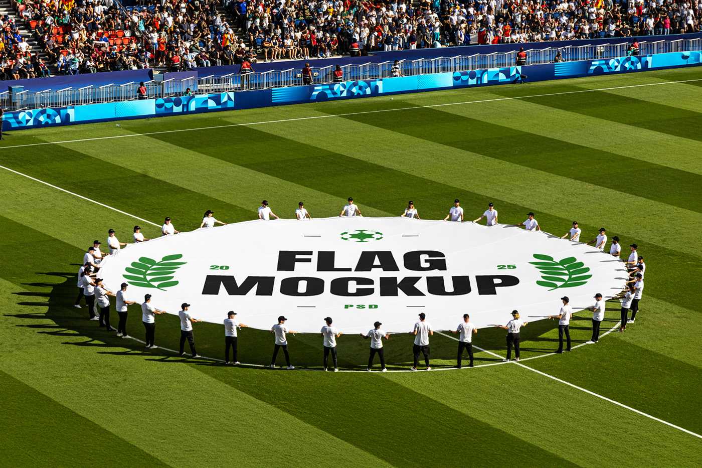Free Circle Flag on a Stadion Mockup