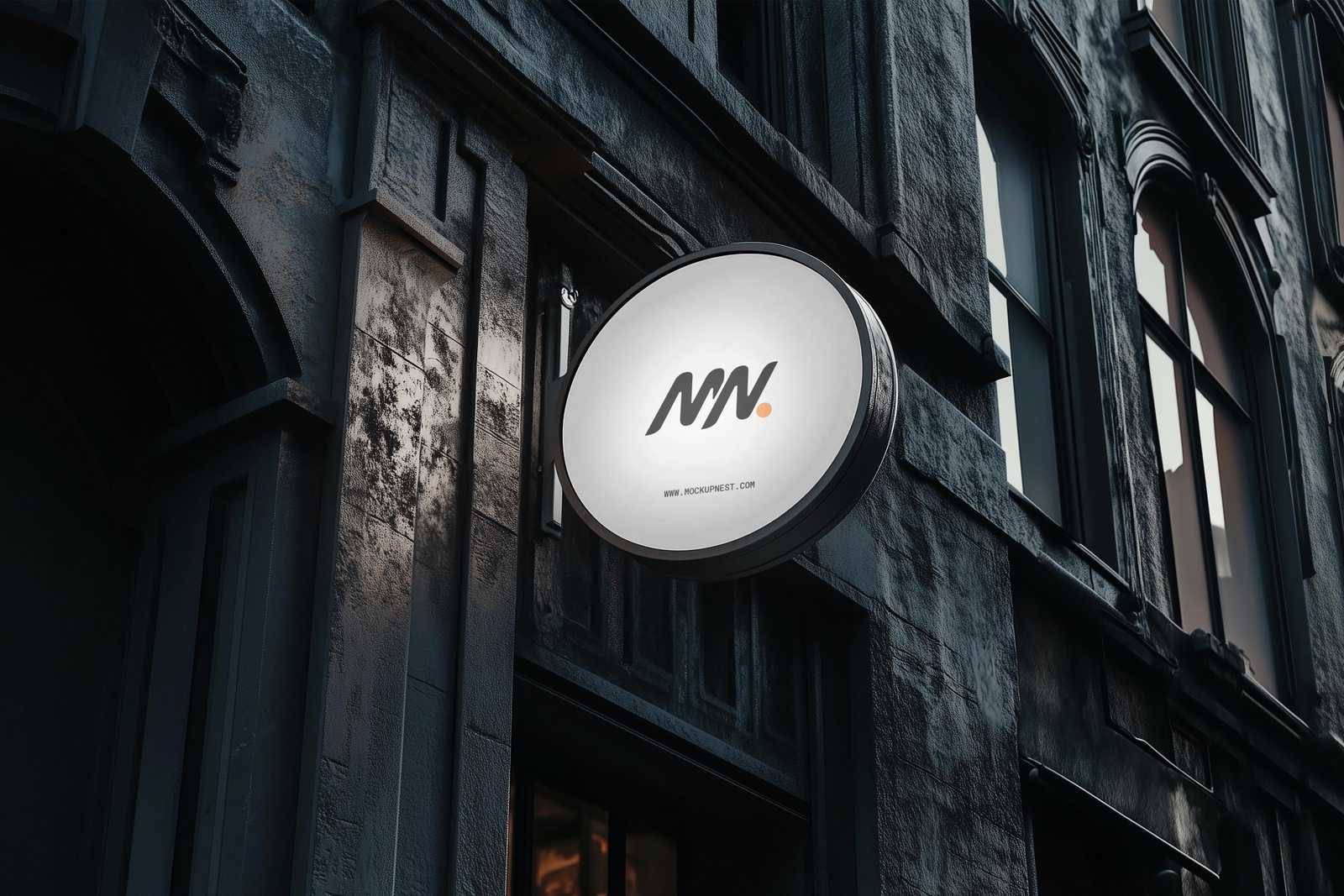Free Circle Signboard Mockup On Building Wall