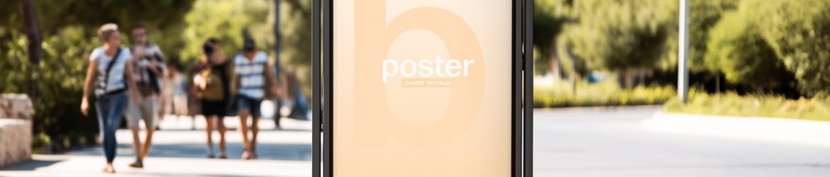 Free Citylight Board Mockup on Bright Roadside with Pedestrians