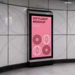Free Citylight in the White Wall Mockup