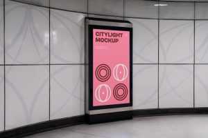 Free Citylight in the White Wall Mockup