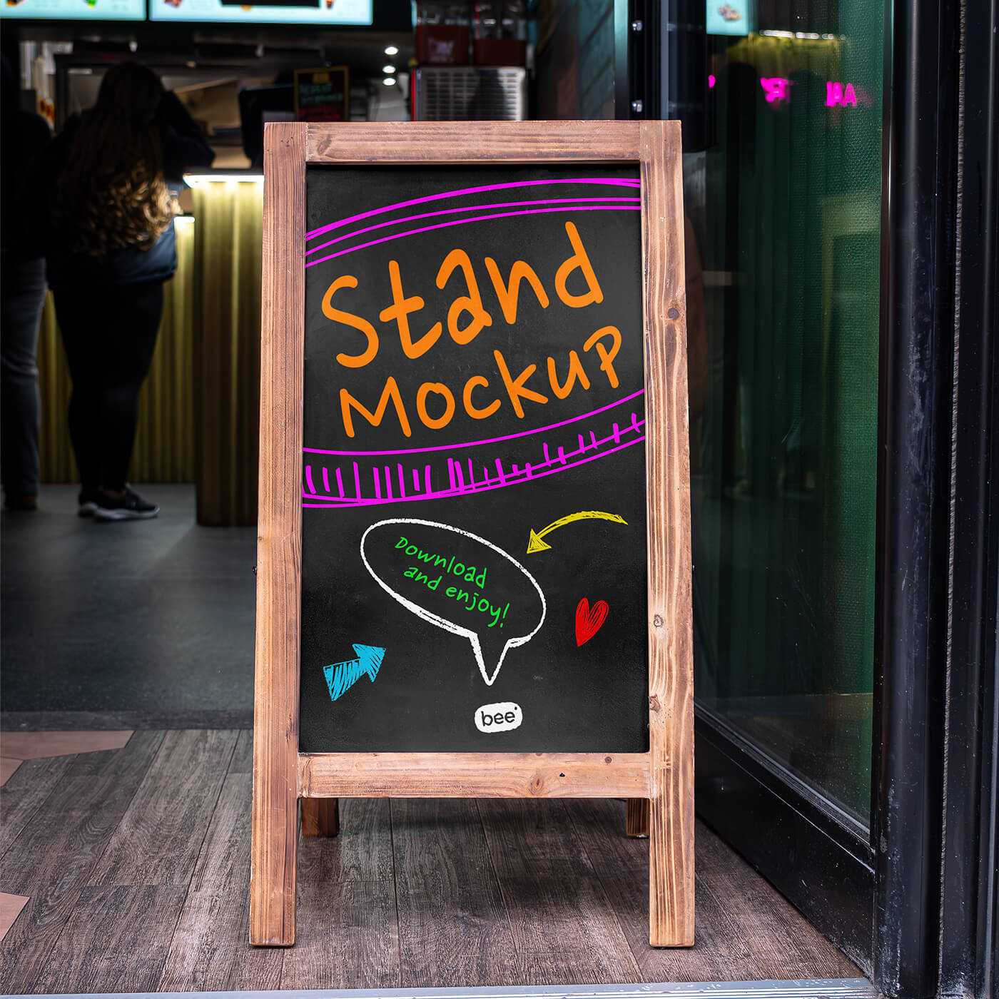 Free Classic Wooden A-Stand Mockup PSD