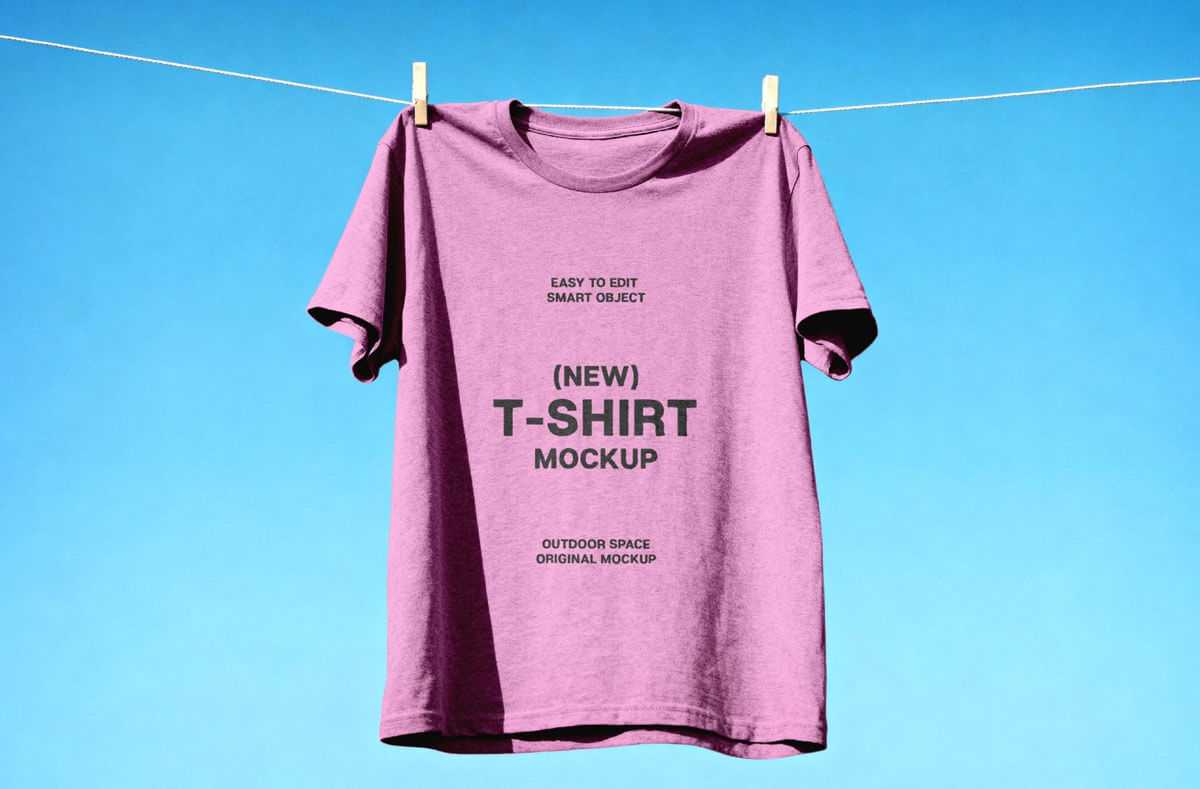 Free Clothesline Hanging T-Shirt Mockup PSD