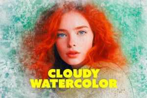 Free Cloudy Watercolor Photo Effect PSD file
