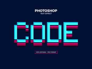 Free Code Pixelated 3D Photoshop Text Effect PSD