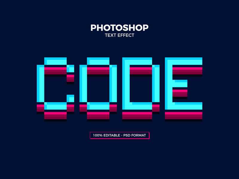 Free Code Pixelated 3D Photoshop Text Effect PSD