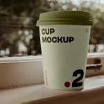 Free Coffee Cup on Window Ledge Mockup