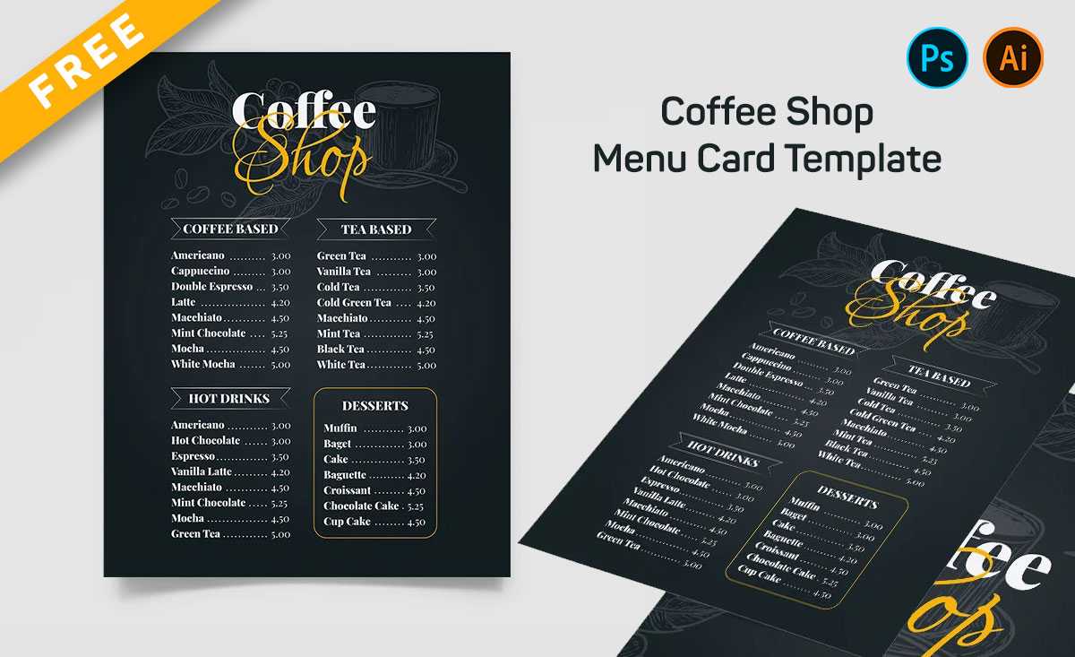 Free Coffee Shop Menu Card PSD Template + Vector