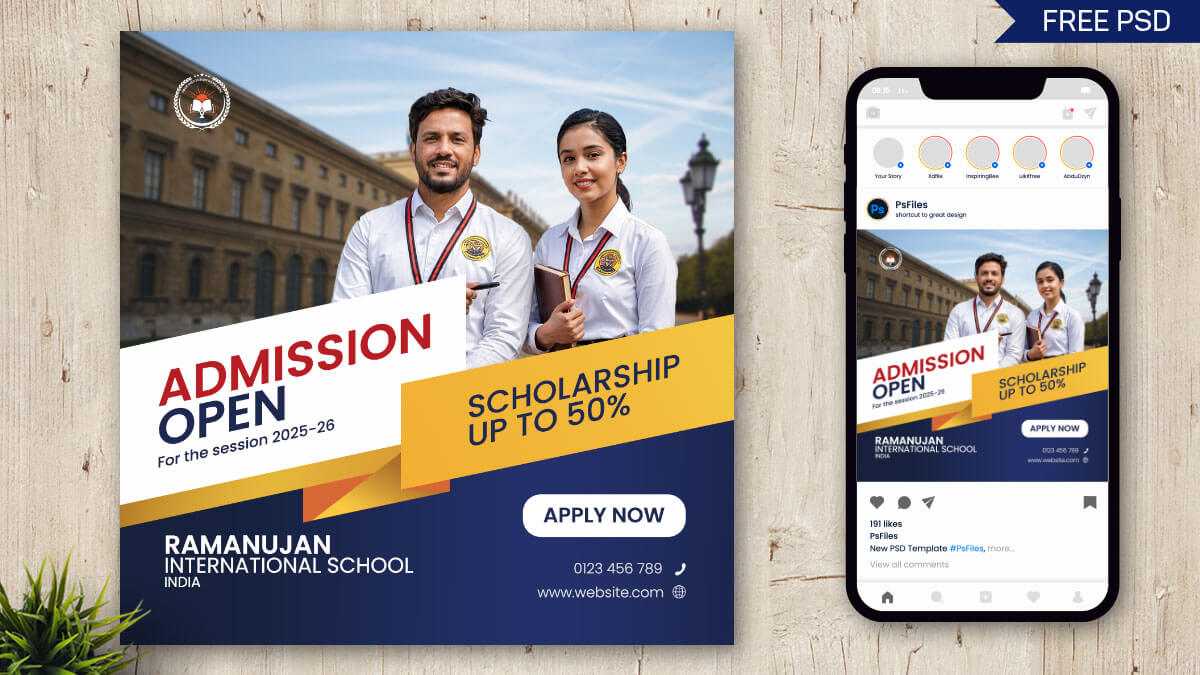 Free College Admission Open Instagram Post Design Template PSD