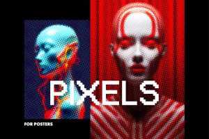 Free Colorful Pixels Poster Photo Effect PSD