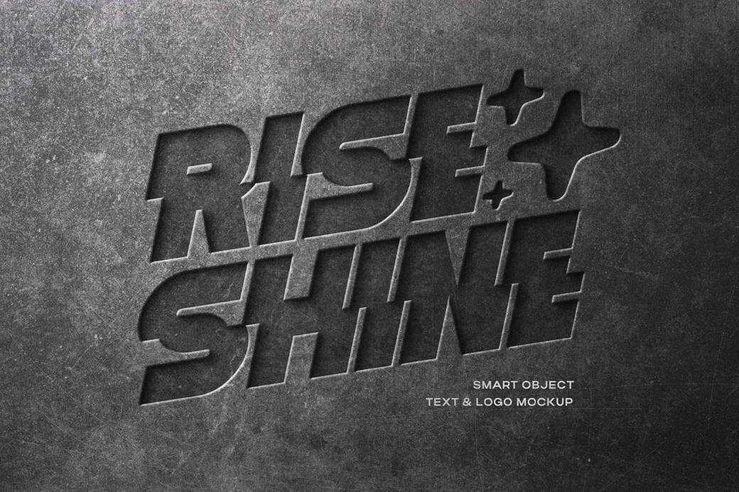 Free Concrete Engraved Text and Logo Mockup PSD