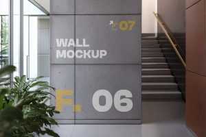 Free Concrete Wall on the Office Mockup