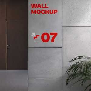 Free Concrete Wall with a Plant on the Office Mockup