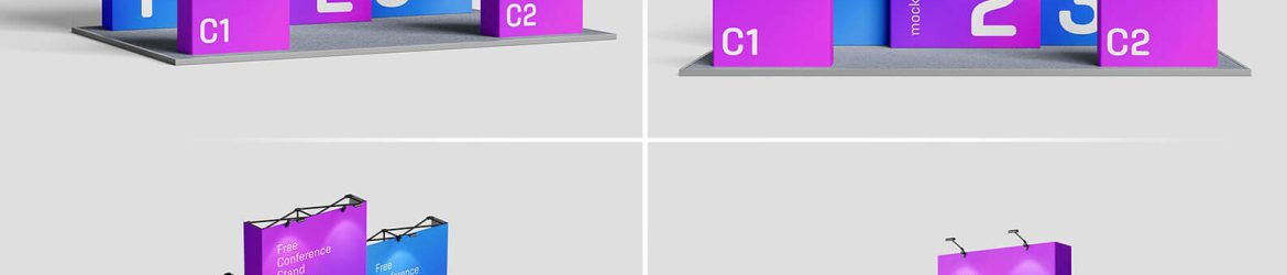 Free Conference / Exhibition 3D Booth Display Stand Mockup PSD