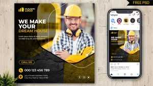 Free Construction Builders Social Media Post PSD Template