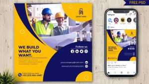 Free Construction Company Social Post Design PSD Template