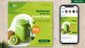 Free Cool Fresh Juice Social Media Post Design PSD Template
