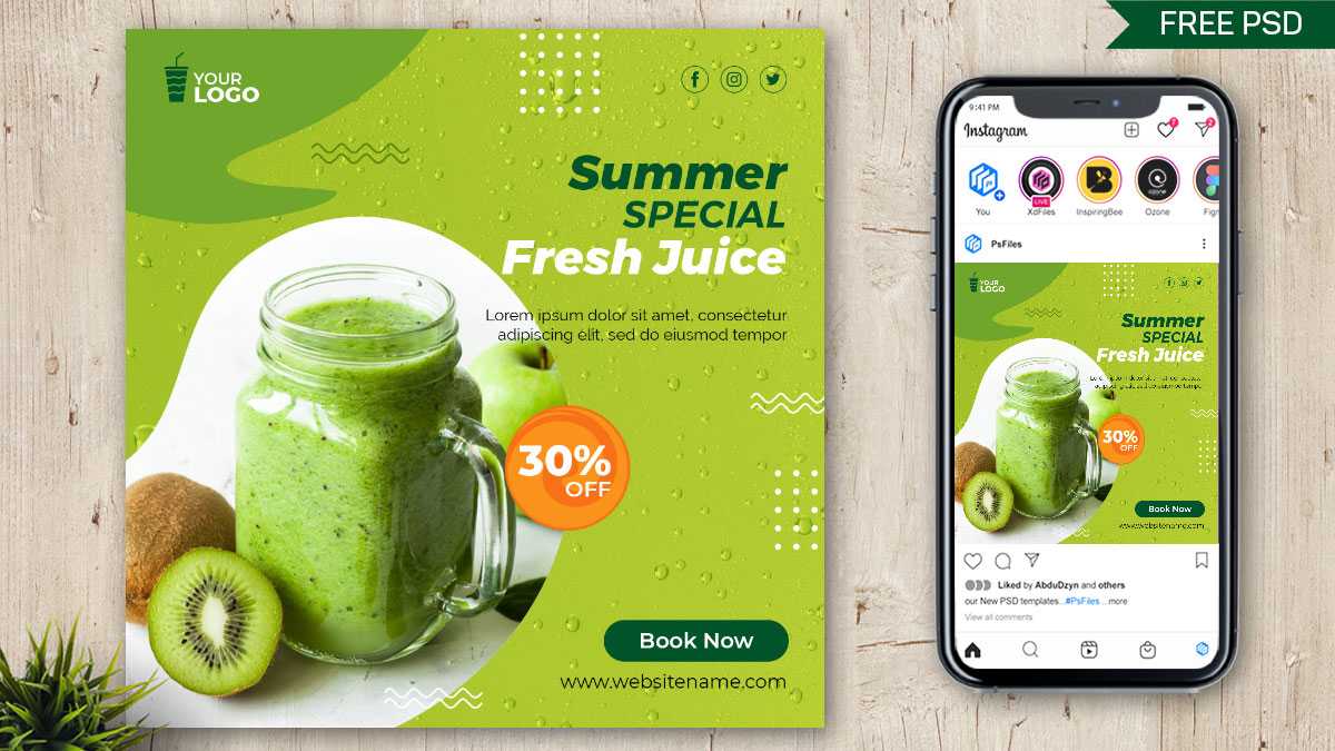 Free Cool Fresh Juice Social Media Post Design PSD Template