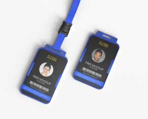 Free Corporate ID Card Holder with Lanyard Mockup PSD