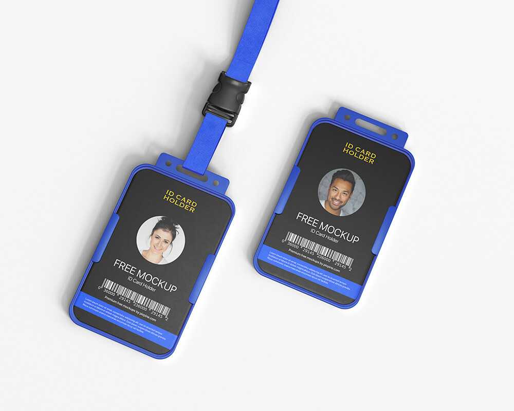 Free Corporate ID Card Holder with Lanyard Mockup PSD