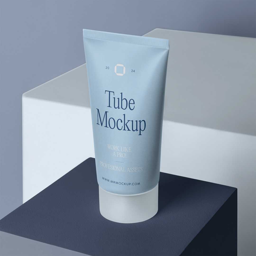 Free Cosmetic Tube on Cube Mockup
