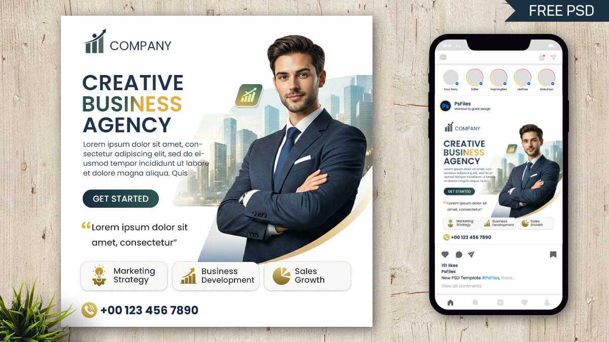 Free Creative Business Agency Social Media Post Design PSD file Template