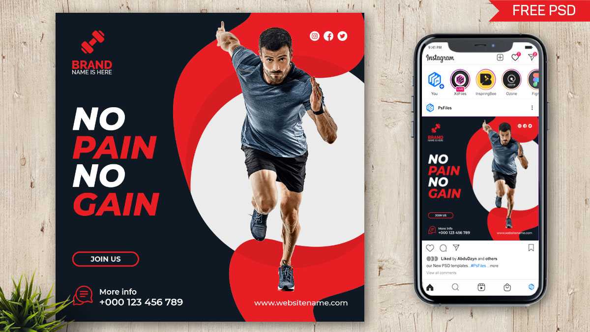 Free Creative Sports Instagram Post Design PSD Template 05