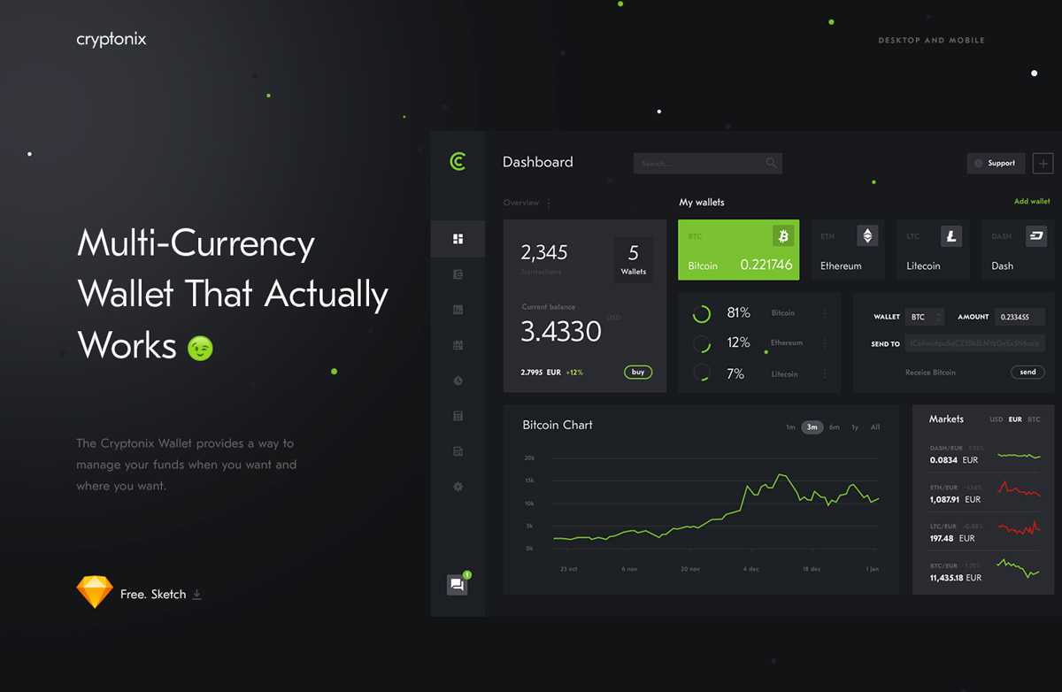 Free Crypto Wallet Dashboard Web Template PSD + Sketch