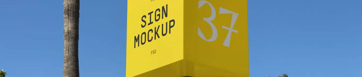 Free Cube On The Pillar Sign Mockup PSD
